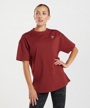 T Shirts Damskie Gymshark Treningowe Oversized Czerwone | PL 3030LIS